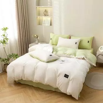 Пододеяльник из стираного хлопка и льна, комплект из четырех предметов, контрастного цвета, подходит для сна без одежды. 1.2m Flat Sheet 3pcs