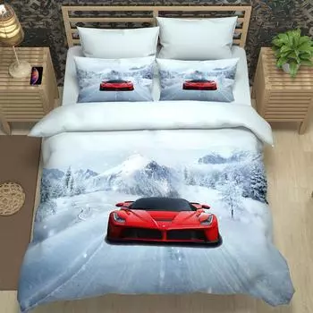 Пододеяльник King Queen Supercar 3D для одного человека, двойной пододеяльник, комплект постельного белья из полиэстера для детей, подростков, взрослых с наволочкой W90xL190cm