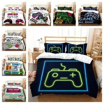 Пододеяльник Комплект Игровая ручка Печать Мягкая молния Постельные принадлежности Комплекты Микрофибра Чехол для кровати Мальчики Мужчины Домашняя кровать Декор UK Single 135x200cm