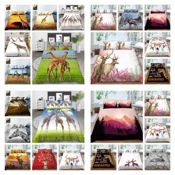 Пододеяльник, комплект постельного белья, чехол в стиле животных, полиэстер, пододеяльник, комплект для женщин и мужчин, один размер, комплекты постельного белья с оленем UK Single 135x200cm