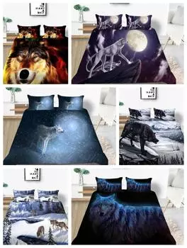 Пододеяльник Комплект постельного белья Домашний текстиль Постельное белье с принтом 3D волка Покрывало с наволочкой Покрывала Single 135x200cm