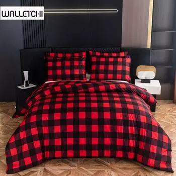 Пододеяльник, красно-черный с рисунком в виде клетки буйвола, двусторонний пуховый комплект из микрофибры, современное постельное белье для женщин и мужчин EU Single-135x200