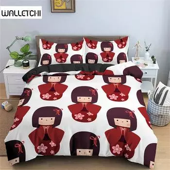 Пододеяльник Кукла гейша Счастливый кот Японская культура Тема комплекты постельного белья пододеяльник для спальни украшения для детей женщин девочек EU single(135x200cm)