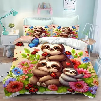 Пододеяльник Ленивец 3D Забавное Животное мультяшный комплект постельного белья с одеялом, мягкий домашний текстиль полиэстер 3D цифровая печать детские подарки 90x200cm