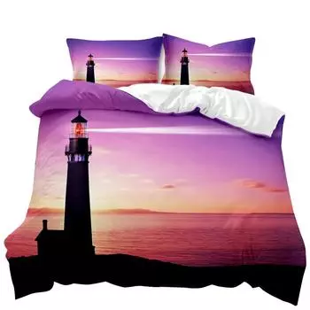 Пододеяльник Lighthouse Ocean, пододеяльник Nautical, покрывало Sunset Nature Double Queen King Size, комплект постельного белья из полиэстера 70x133cm 2pcs