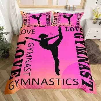 Пододеяльник Love Gymnastics King Queen, комплект постельного белья для занятий балетом на полу, неоново-розовый, для танцев, чехол из полиэстера EU Single 135x200cm