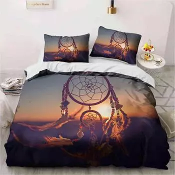 Пододеяльник «Ловец снов» Комплект постельного белья в стиле хиппи в стиле королевского размера, этническое одеяло, полиэстер, бохо, перья, пододеяльник EU single(135x200cm)