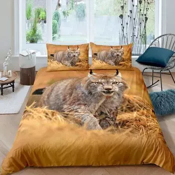 Пододеяльник Lynx для подростков King Wildlife Animals Комплект постельного белья Big Cat Одеяло для детей Wild Animal Nature Комплект постельного белья из 3 предметов EU Single(135x200cm)