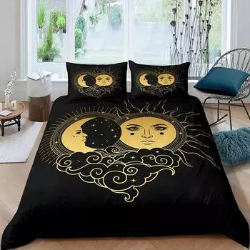 Пододеяльник Mandala Yellow Sun Moon Bohemian Exotic Twin Комплект постельного белья для подростков Полиэстер King Quilt Cover 70x133cm 2pcs