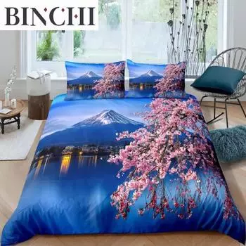 Пододеяльник Mount Fuji, комплект одеяла с изображением озера и гор, комплект постельного белья из микрофибры с изображением природных пейзажей, летний пододеяльник для отдыха 70x133cm 2pcs