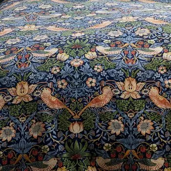 Пододеяльник nishikawa односпальный, стирающийся, хлопок Morris Gallery Strawberry Thief Легко надевать и снимать с помощью быстрых застежек Двусторонний Сделано в Японии тёмно-синий