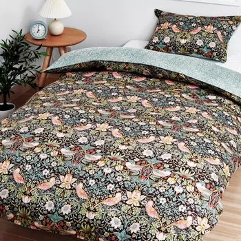 Пододеяльник nishikawa односпальный, стирающийся, хлопок Morris Gallery Strawberry Thief Легко надевать и снимать с помощью быстрых застежек Двусторонний Сделано в Японии коричневый