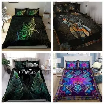 Пододеяльник Новозеландский комплект постельного белья - Aotearoa Maori Turtle Silver Fern Бирюзовая наволочка Single 135x200cm