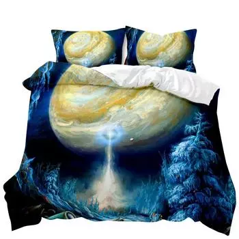 Пододеяльник Планета Вселенная Комплект постельного белья для двоих Солнечная система Космос Пододеяльник 3D Звездное небо Астрономия Комплект постельного белья из полиэстера 70x133cm 2pcs