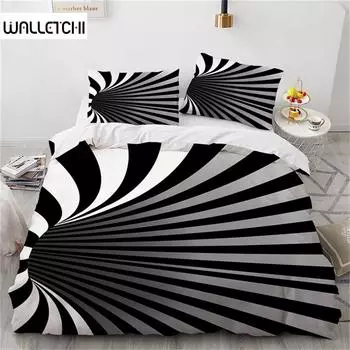 Пододеяльник психоделический спиральный стеганый чехол абстрактное искусство черно-белый геометрический клетчатый комплект постельного белья для украшения спальни EU single(135x200cm)