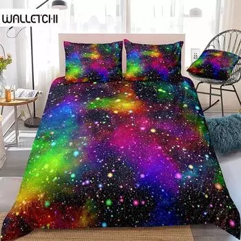 Пододеяльник Rainbow Galaxy, комплект постельного белья Rainbow, разноцветные звезды, космос, психоделический полиэстер, двуспальный размер Queen King Size EU single(135x200cm)