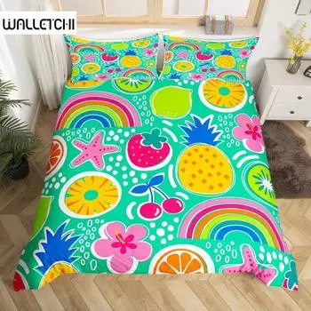 Пододеяльник Rainbow Kawaii Tropical Fruits Комплект постельного белья Ананас Киви Лимон Пончик Апельсин Вишня Клубника Покрывало для одеяла EU single(135x200cm)
