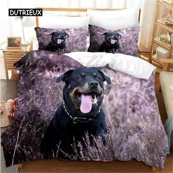 Пододеяльник Rottweiler Twin Black Rottweiler Twin Постельное белье Animal theme для любителей собак Полиэстер Double Queen King Пододеяльник EU single(135x200cm)