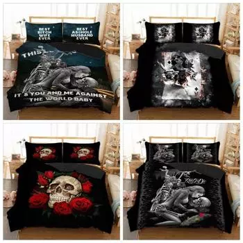 Пододеяльник с 3D черепом, готический комплект постельного белья с наволочкой, односпальная двуспальная кровать размера «king-size» Single 135x200cm