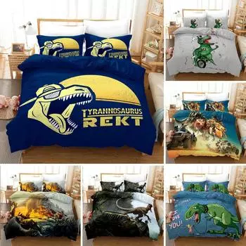 Пододеяльник с 3D-динозавром, комплект постельного белья для детей, мальчиков, подростков, QueenKingFullTwin, микрофибровый пододеяльник с 12 наволочками 70x133cm 2pcs
