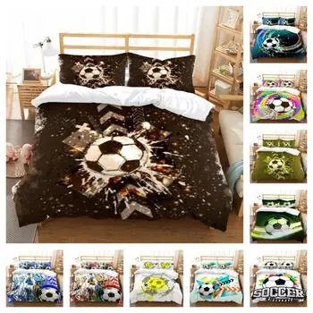 Пододеяльник с 3D футбольным принтом, комплект постельного белья для детской спальни, домашний текстиль, наволочка, мягкий пододеяльник из полиэстера UK Single 135x200cm