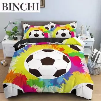 Пододеяльник с 3D-футболом, двуспальный комплект постельного белья, 23 предмета, наволочка с застежкой-молнией, полиэстеровый чехол размера King Size 70x133cm 2pcs