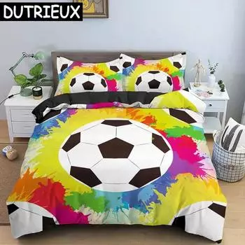 Пододеяльник с 3D-футболом, двуспальный комплект постельного белья, 23 предмета, наволочка с застежкой-молнией, полиэстеровый чехол размера King Size EU Single 135x200cm