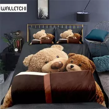 Пододеяльник с 3D-печатью, комплект постельного белья с милым плюшевым мишкой и наволочка, мультяшный пододеяльник для дома, подростка, мальчика, девочки, подарок, декор для спальни EU single(135x200cm)