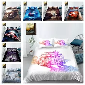 Пододеяльник с 3D принтом автомобиля, мягкий домашний комплект постельного белья King Size, пододеяльник с автомобилями, роскошные комплекты постельного белья для детей-подростков UK Single 135x200cm