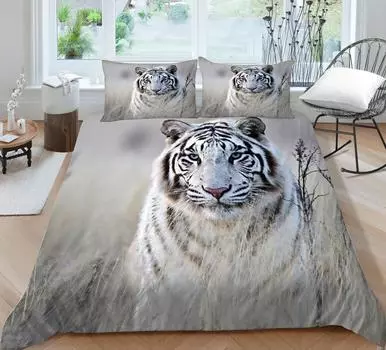 Пододеяльник с 3D-принтом «Белый тигр» Комплект постельного белья из микрофибры 2/3 комплекта пододеяльник Комплект постельного белья UK Single 135x200cm