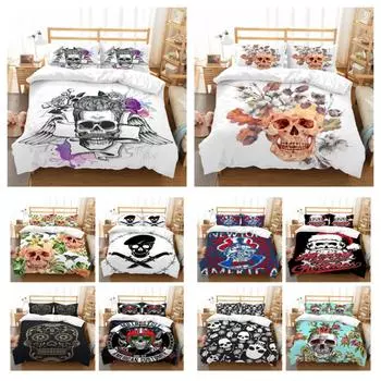 Пододеяльник с 3D принтом черепа, комплект постельного белья с героями мультфильмов, пододеяльник с черепом, королевский размер, комплект постельного белья UK Single 135x200cm