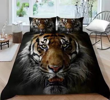 Пододеяльник с 3D-принтом головы черного тигра, комплект постельного белья, стираная микрофибра, 2/3 комплекта, пододеяльник, комплект постельного белья UK Single 135x200cm