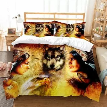 Пододеяльник с 3D принтом индейца и тигра, комплект постельного белья из микрофибры, комплект из 2/3 пододеяльников, комплект постельного белья UK Single 135x200cm
