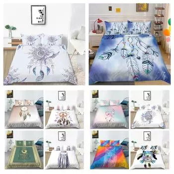 Пододеяльник с 3D принтом, комплект постельного белья с узором «Ловец снов», комплект постельного белья с наволочкой, комплект постельного белья одного размера для девочек UK Single 135x200cm