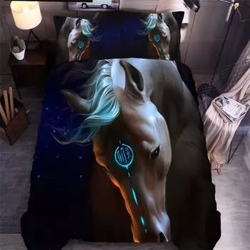 Пододеяльник с 3D-принтом в виде лошади, комплект постельного белья с изображением животных, двуспальный, двуспальный, размера «king-size», для детей и мужчин, черный, мягкий, наволочка US Queen228x228cm