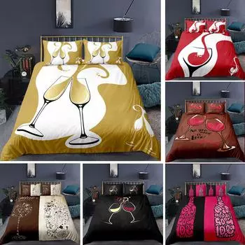 Пододеяльник с 3D принтом в виде бокала для вина, комплект постельного белья, пододеяльник и наволочка AU King, односпальная/двуспальная кровать, полноразмерное украшение для дома DE 100x135cm