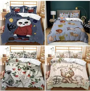 Пододеяльник с 3D-принтом в виде мультяшного животного, наволочка из 2/3 предметов, детский подростковый комплект постельного белья, кровать размера «king-size», все размеры, мягкий домашний текстиль Baby 100x135cm