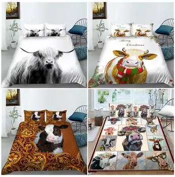 Пододеяльник с 3D-принтом в виде животного, наволочка из 2/3 предметов, комплект постельного белья «Корова», покрывало для кровати размера «king-size», быстросохнущий мягкий домашний текстиль Baby 100x135cm