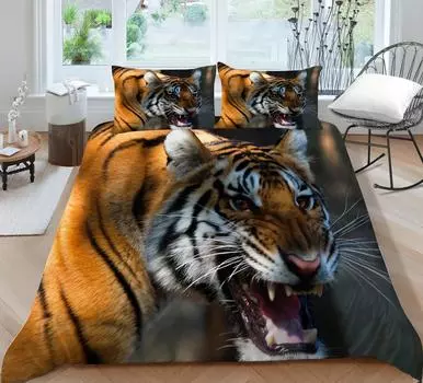 Пододеяльник с 3D принтом «Злой тигр», комплект постельного белья из микрофибры, комплект из 2/3 пододеяльников, комплект постельного белья UK Single 135x200cm
