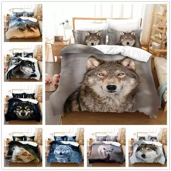Пододеяльник с 3D рисунком волка, комплект постельного белья, пододеяльник, наволочка, 2 или 3 двуспальные кровати, односпальная кровать, полный размер, мягкая моющаяся молния, украшение для дома Baby 100x135cm