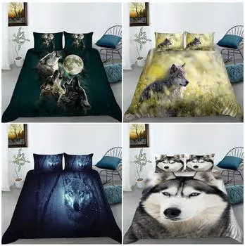 Пододеяльник с 3D рисунком волка, наволочка, комплект домашнего постельного белья из 2 или 3 предметов, односпальная кровать, двуспальная кровать, полноразмерное моющееся постельное белье, украшение DE 100x135cm