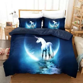 Пододеяльник с 3D-животными из микрофибры с изображением лошади, единорога, тигра, льва, кошки, золотой рыбки, комплект постельного белья Single/Queen/King Size для мальчиков, подростков, взрослых 70x133cm 2pcs
