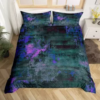 Пододеяльник с абстрактным акварельным рисунком, комплект постельного белья в пастельных тонах с экзотическим бирюзовым узором, винтажный триповый батиковый пододеяльник, эстетичный гранжевый чехол для одеяла EU Single(135x200cm)