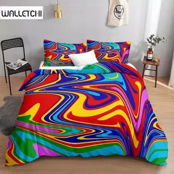 Пододеяльник с абстрактным рисунком в виде психоделической жидкости и радуги, мягкий комплект постельного белья, наволочка, двуспальная кровать размера «king-size», полиэстеровый чехол для одеяла EU single(135x200cm)