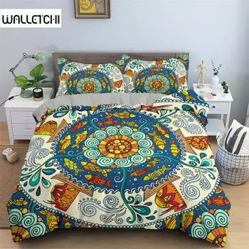 Пододеяльник с экзотической морской черепахой из микрофибры с геометрическим рисунком в виде морской жизни, комплект постельного белья с 3D-тематикой, двуспальный, размера «king-size» EU single(135x200cm)