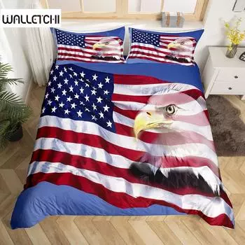 Пододеяльник с американским флагом из микрофибры Bald Eagle Patriot Комплект постельного белья с флагом США Independence Четвертое июля Пододеяльник EU single(135x200cm)