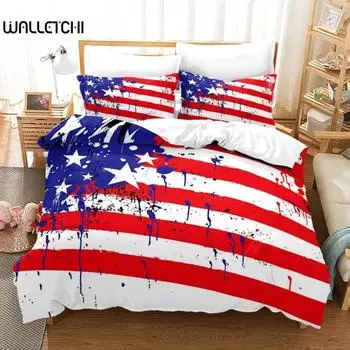 Пододеяльник с американским флагом, комплект постельного белья из микрофибры с красными и белыми полосками, тема «День независимости, свобода», пододеяльник для подростков EU Single 135x200cm