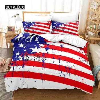 Пододеяльник с американским флагом, комплект постельного белья из микрофибры с красными и белыми полосками, тема «День независимости, свобода», пододеяльник для подростков 150x200cm 3pcs