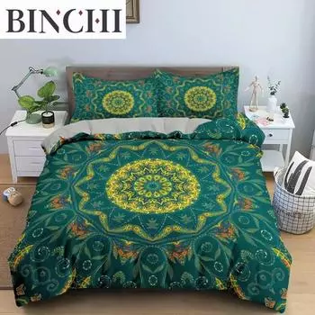 Пододеяльник с этническим богемным рисунком в виде мандалы King Queen Европейские цветы Винтажный комплект постельного белья Геометрический ретро-стиль Полиэстеровый пододеяльник 70x133cm 2pcs