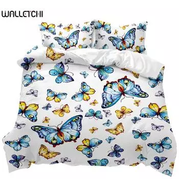 Пододеяльник с бабочками для девочек и женщин, весенний комплект постельного белья с синими золотыми бабочками, двуспальный комплект постельного белья с изображением животных, размер «king-size», полиэстер, одеяло EU single(135x200cm)